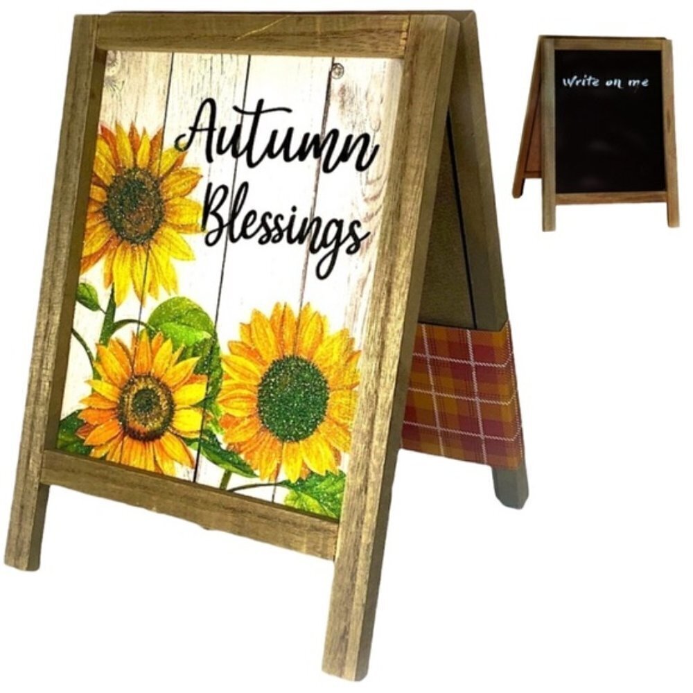 Autumn Blessings Table Decor Fall Flowers Easel Write On Blackboard 2 Sided